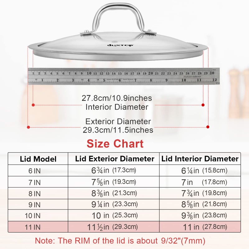 Duxtop Cookware Glass Replacement Lid (Interior Diameter: 11inch, Exterior Diameter: 11-1/2inch) - Image 4